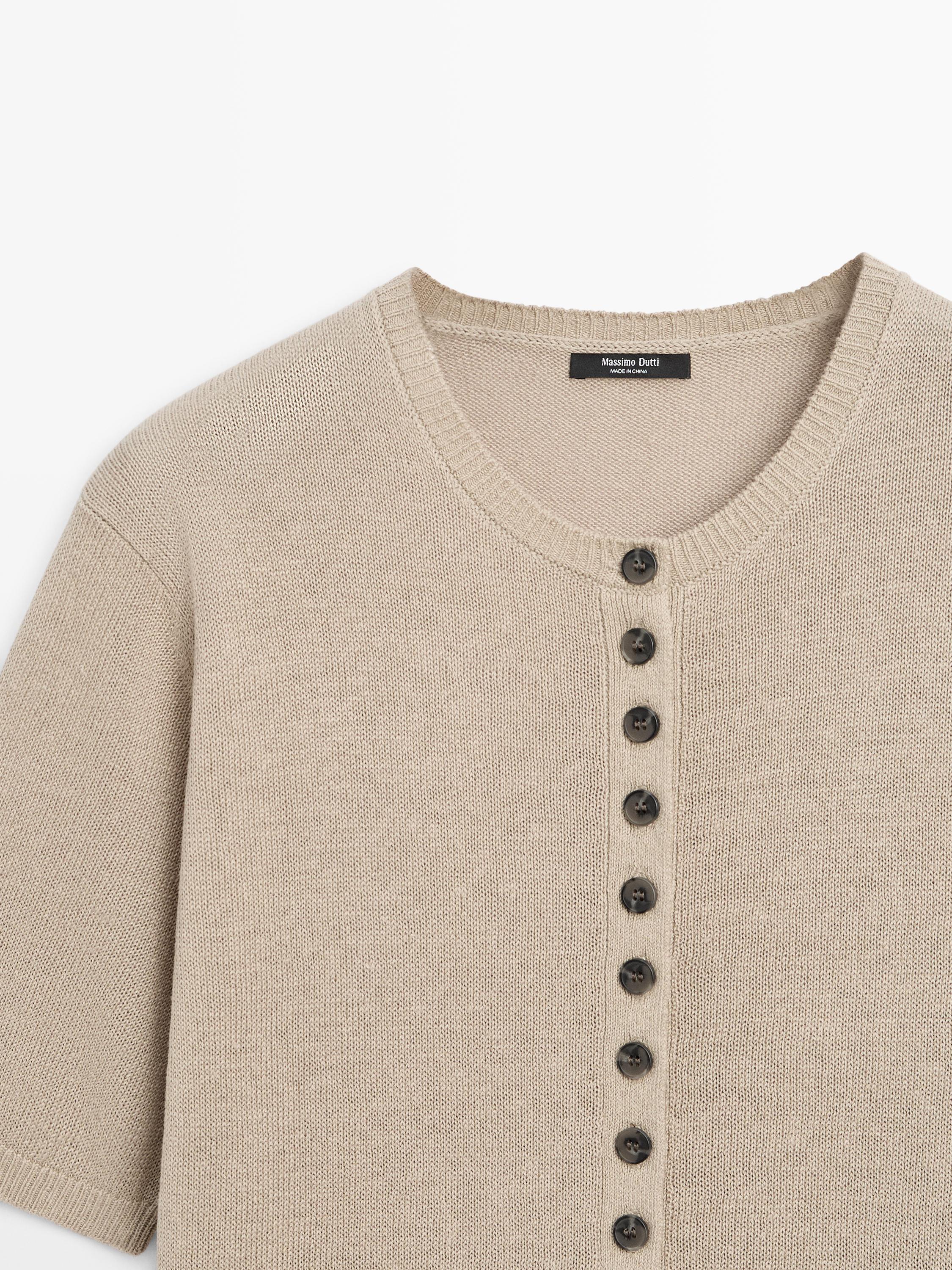 Linen blend short sleeve cardigan